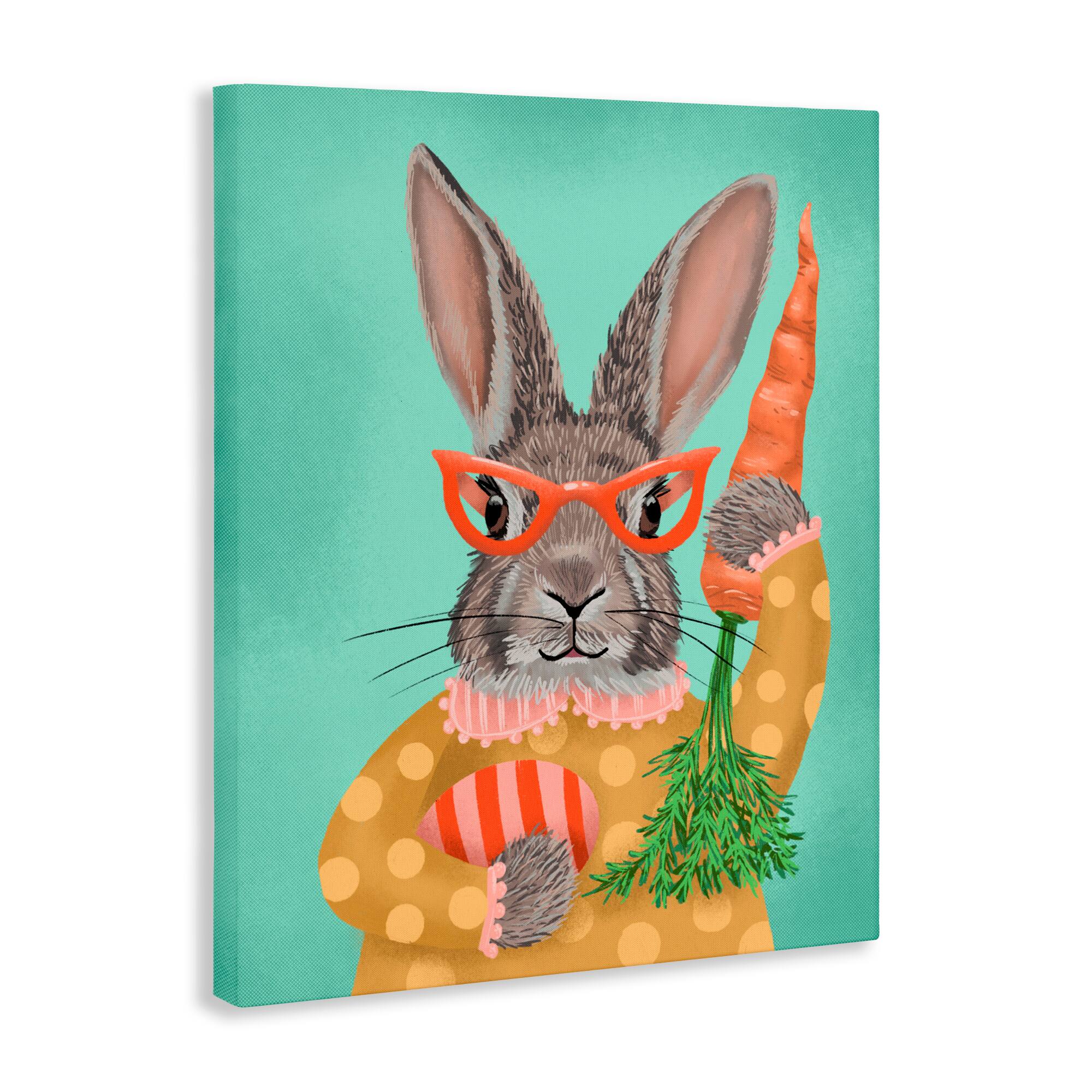 Stupell Industries Polka Dot Spring Rabbit Canvas Wall Art